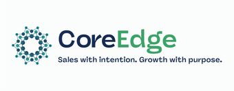 CoreEdge logo: teal and dark blue circular design, dark blue text