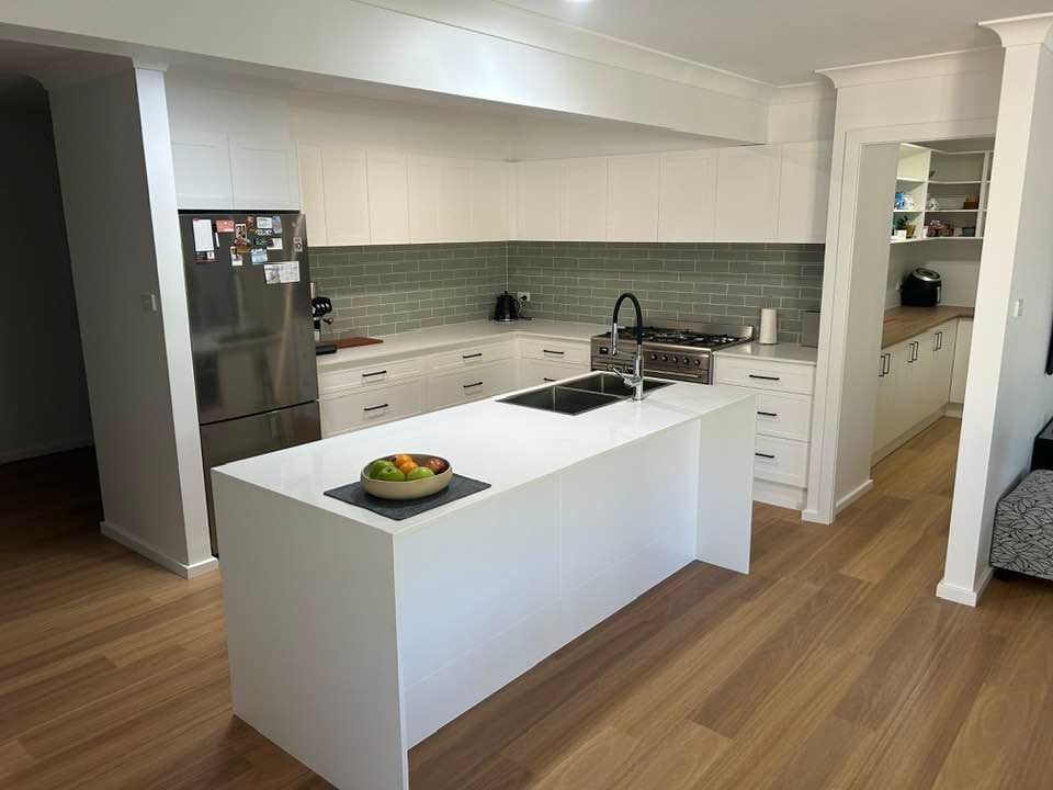 Modern White Kitchen With Island  — JRB Joinery In Kew, NSW