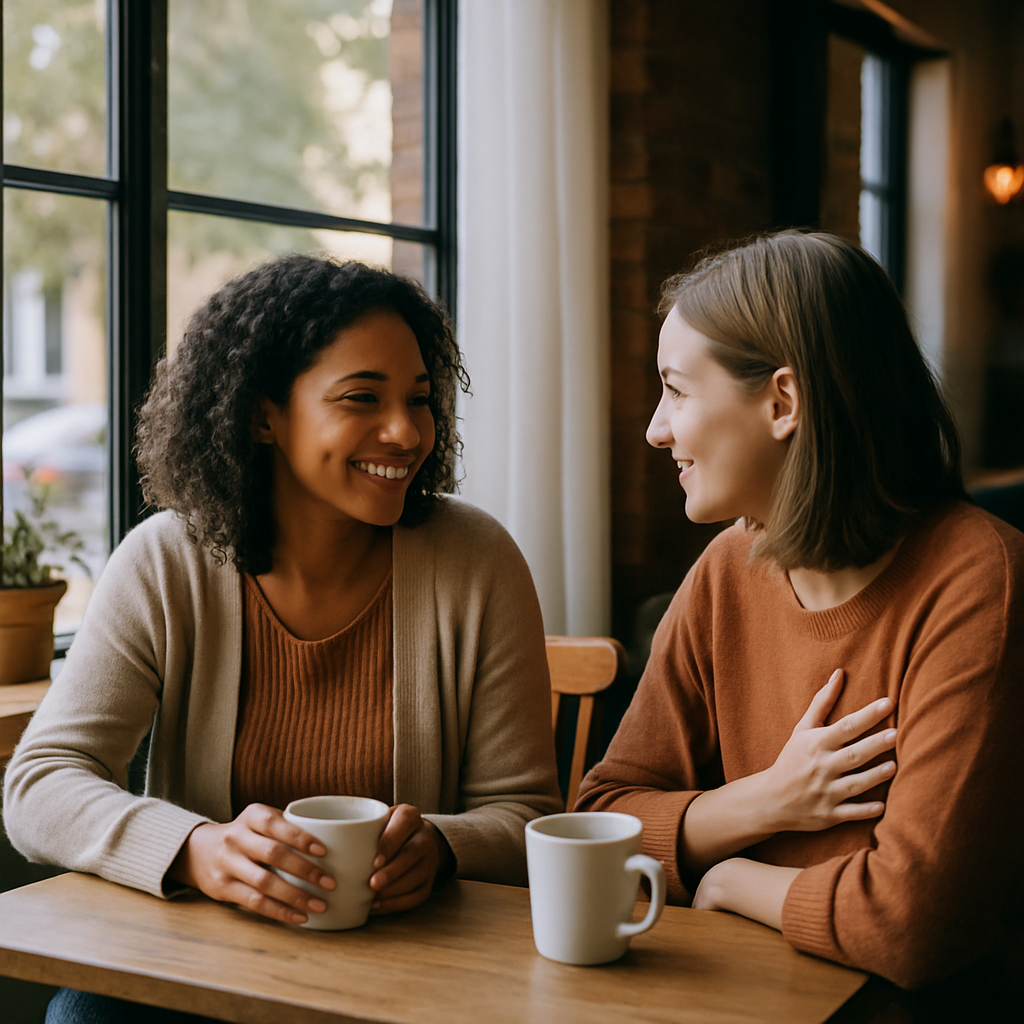 two women look at each other without judgement