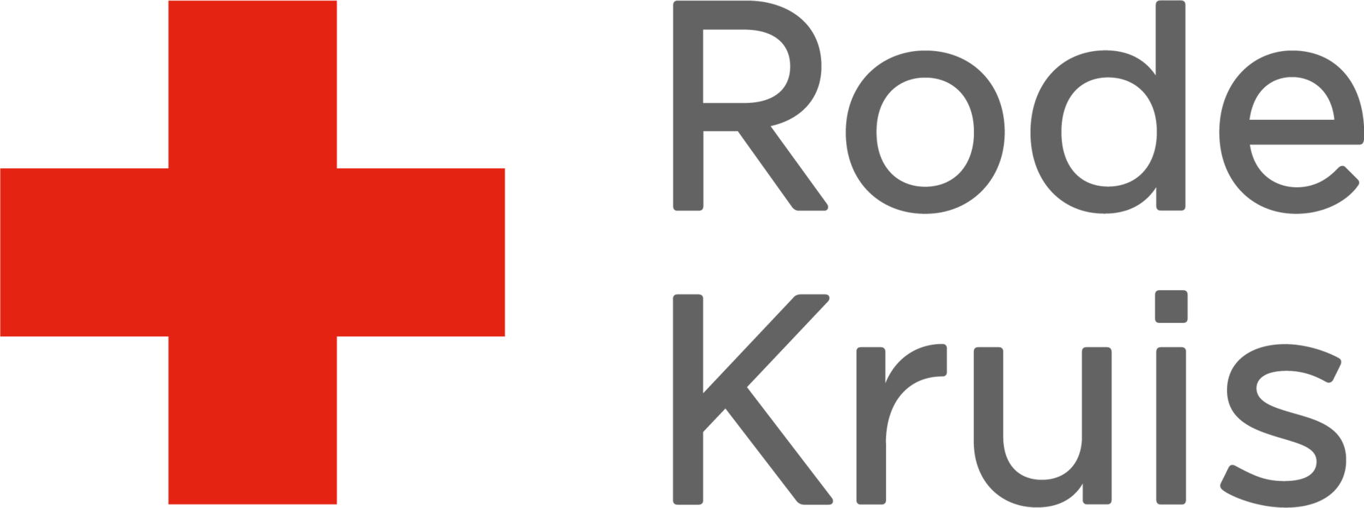 Het logo van het Rode Kruis met een rood kruissymbool en de grijze tekst
