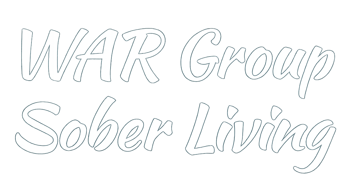Stylized white logo reading “WAR Group” above “Sober Living” on a light background