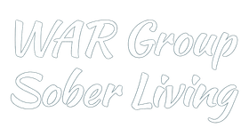 Stylized white logo reading “WAR Group” above “Sober Living” on a light background