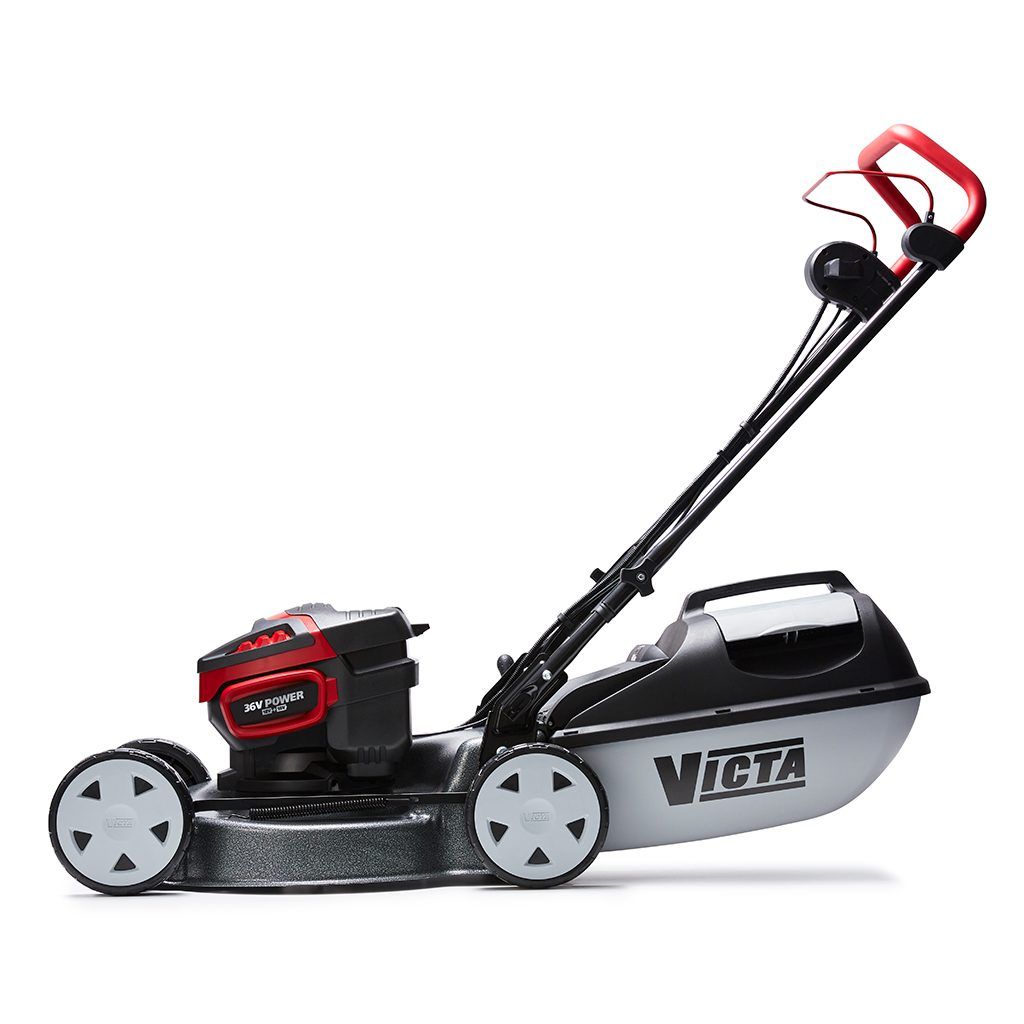 A Black and Red Lawn Mower With Wheels on a White Background — Diamond Service Centre In Lismore, NSW
