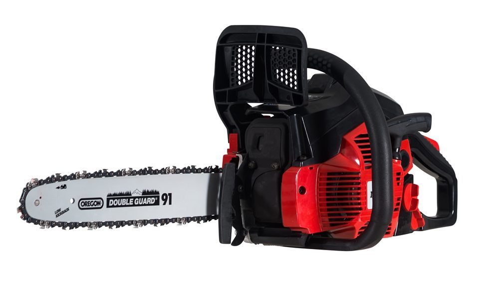 A Red and Black Chainsaw on a White Background — Diamond Service Centre In Lismore, NSW