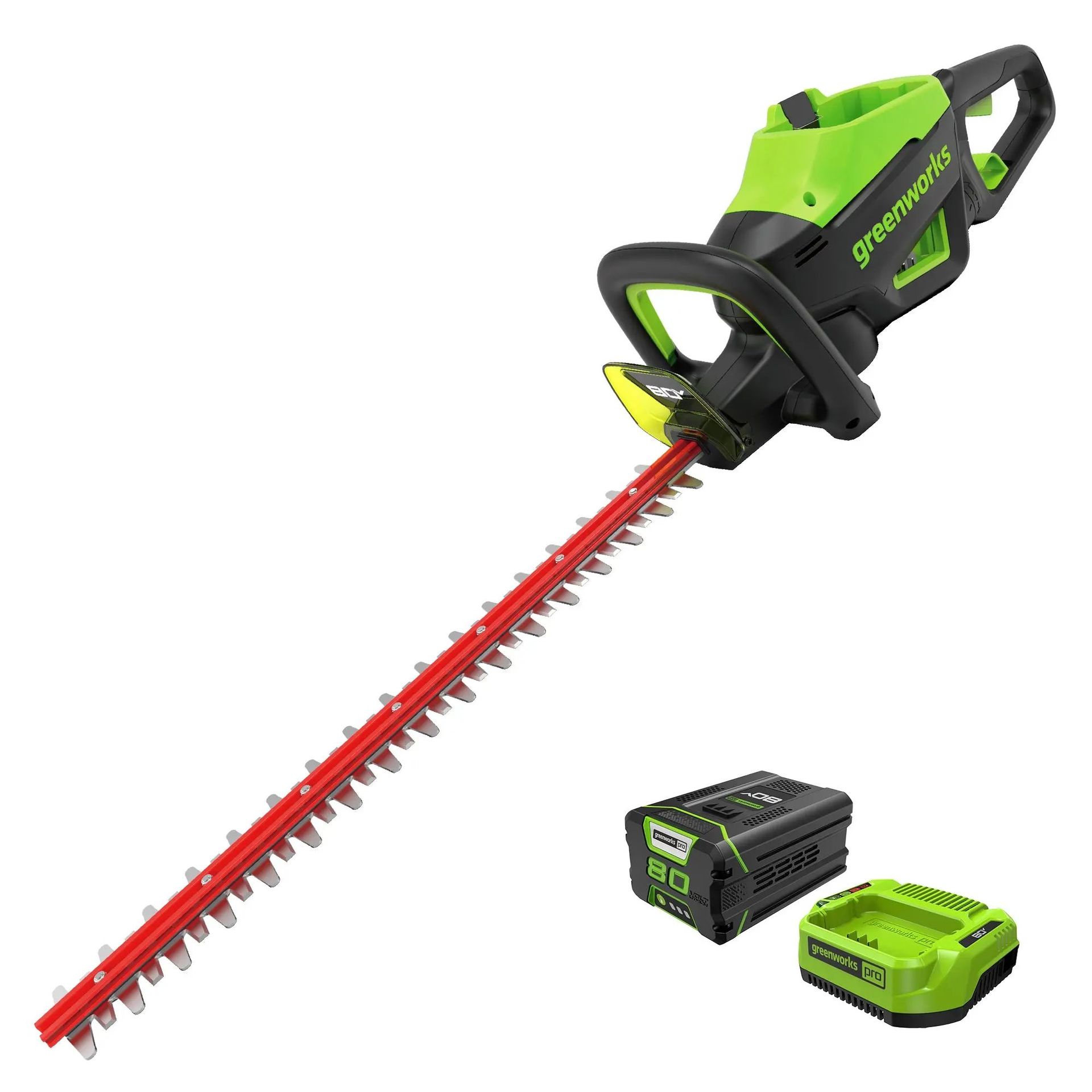 A Green and Black Cordless Hedge Trimmer With a Battery and Charger — Diamond Service Centre In Lismore, NSW