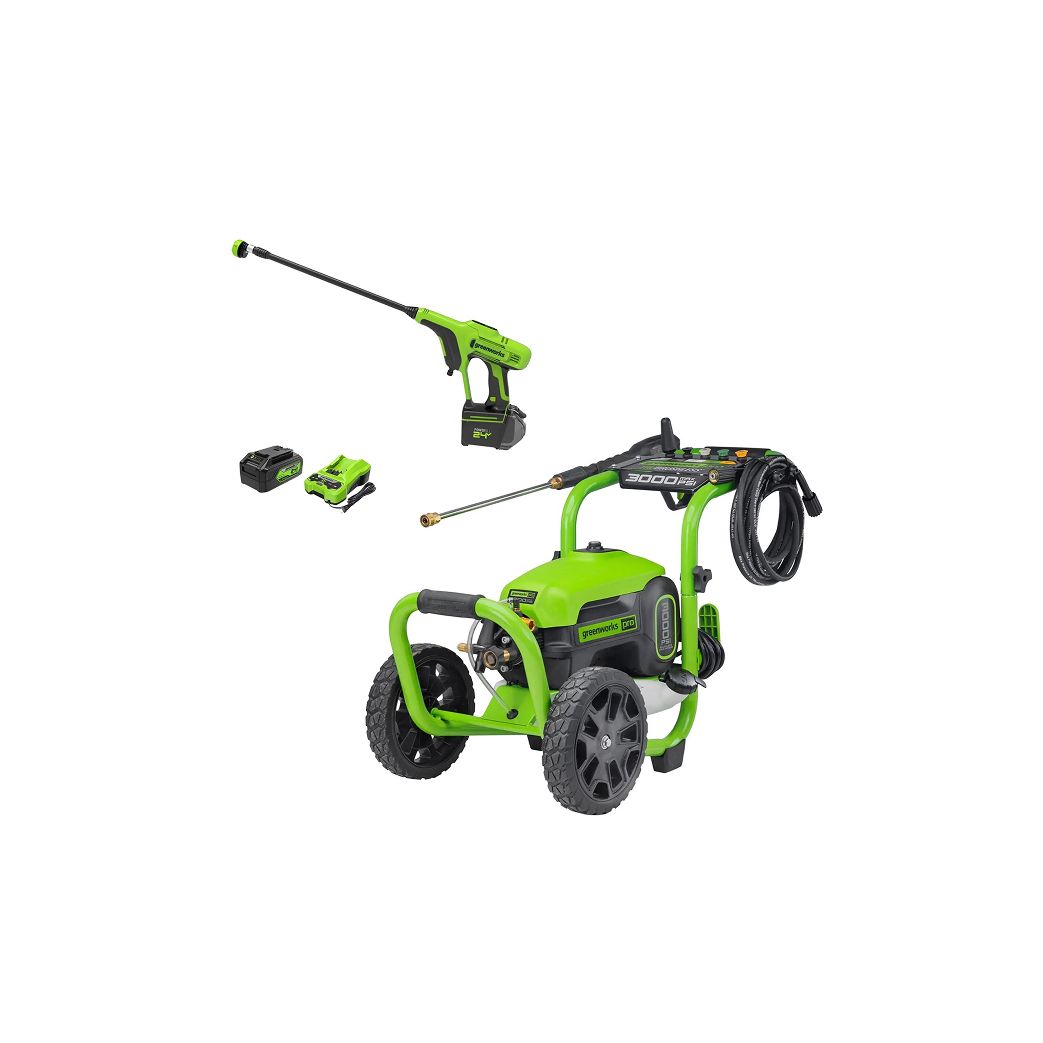 A Green High Pressure Washer With a Battery and Charger — Diamond Service Centre In Lismore, NSW