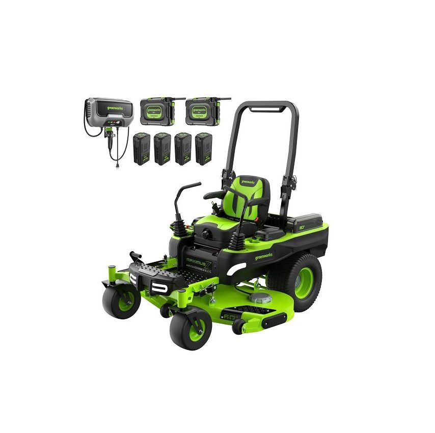 A Green and Black Lawn Mower With Three Batteries Attached to It — Diamond Service Centre In Lismore, NSW