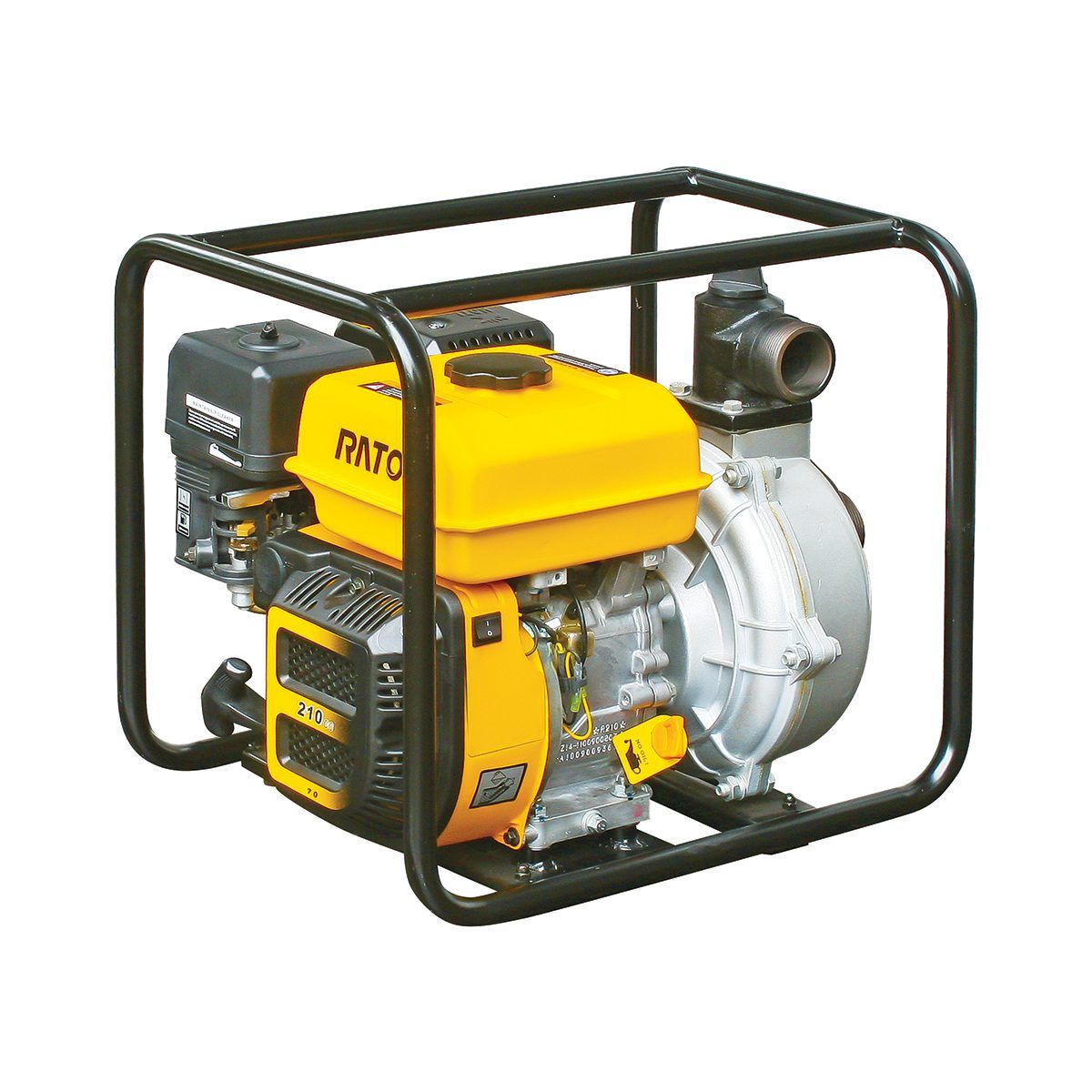 A Yellow and Black Gasoline Water Pump With a Frame on a White Background — Diamond Service Centre In Lismore, NSW