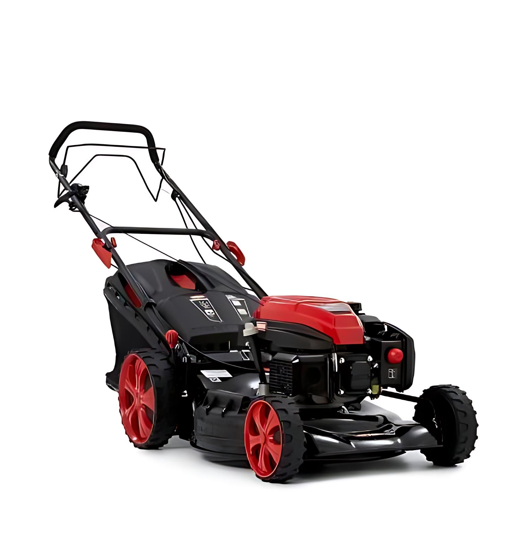 A Black and Red Lawn Mower With Red Wheels on a White Background — Diamond Service Centre In Lismore, NSW