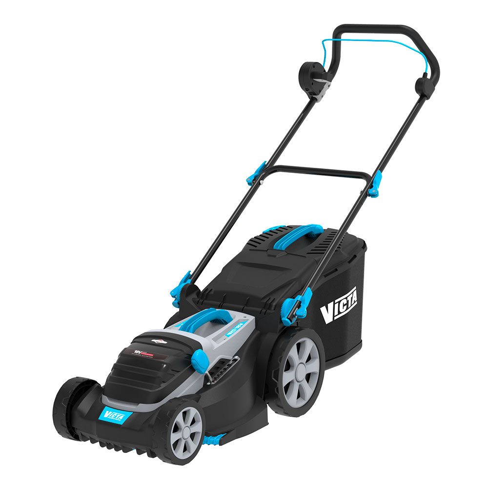 A Black and Blue Lawn Mower With a Handle on a White Background — Diamond Service Centre In Lismore, NSW