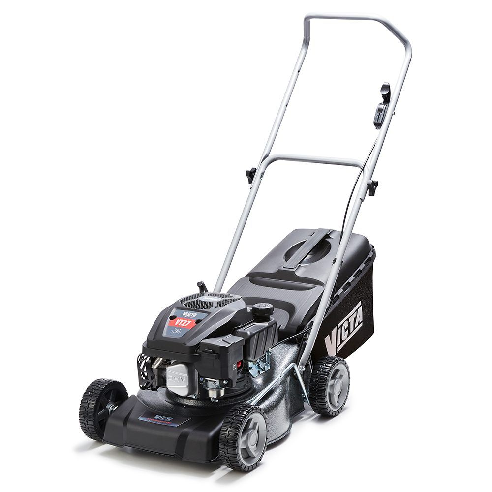 A Black and Silver Lawn Mower With a Handle on a White Background — Diamond Service Centre In Lismore, NSW