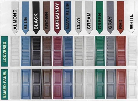 Color chart with labeled paint swatches in multiple shades, including almond, blue, black, brown, burgundy, and white.