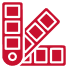 Red geometric logo made of outlined squares and diagonal bars on a white background