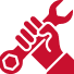 Red wrench and screwdriver icon with a gear on a white background