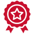 Red award ribbon seal with a star in the center icon