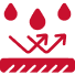 Red blood drops and arrows over a striped band, indicating spill or drainage.