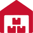 Red house-shaped logo with white interior and red block-like symbol at the center