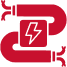 Red charging cable with a white lightning bolt in a square icon on a white background