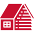 Red house logo with a white window and stylized striped roof