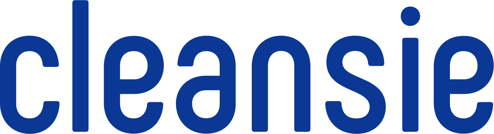 The word cleansie is written in blue on a white background.