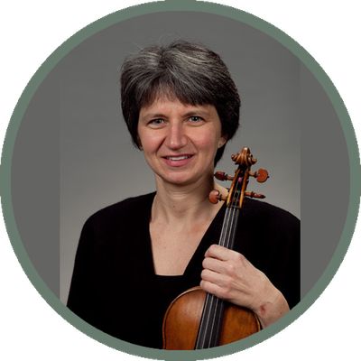 woman in gray cardigan playing a violin