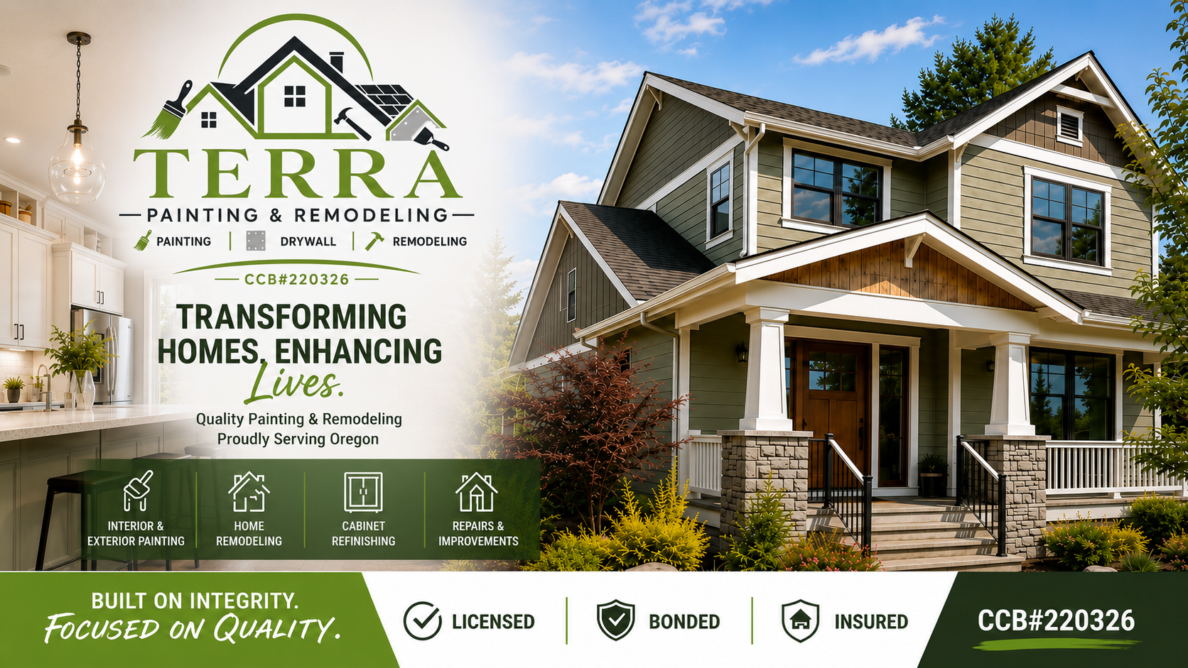 Terra Realty Group ad with house exterior, green logo, and text “Transforming Homes, Enhancing Lives.”