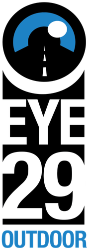 EYE29 OUTDOOR logo with black, blue, and white circular emblem above bold text