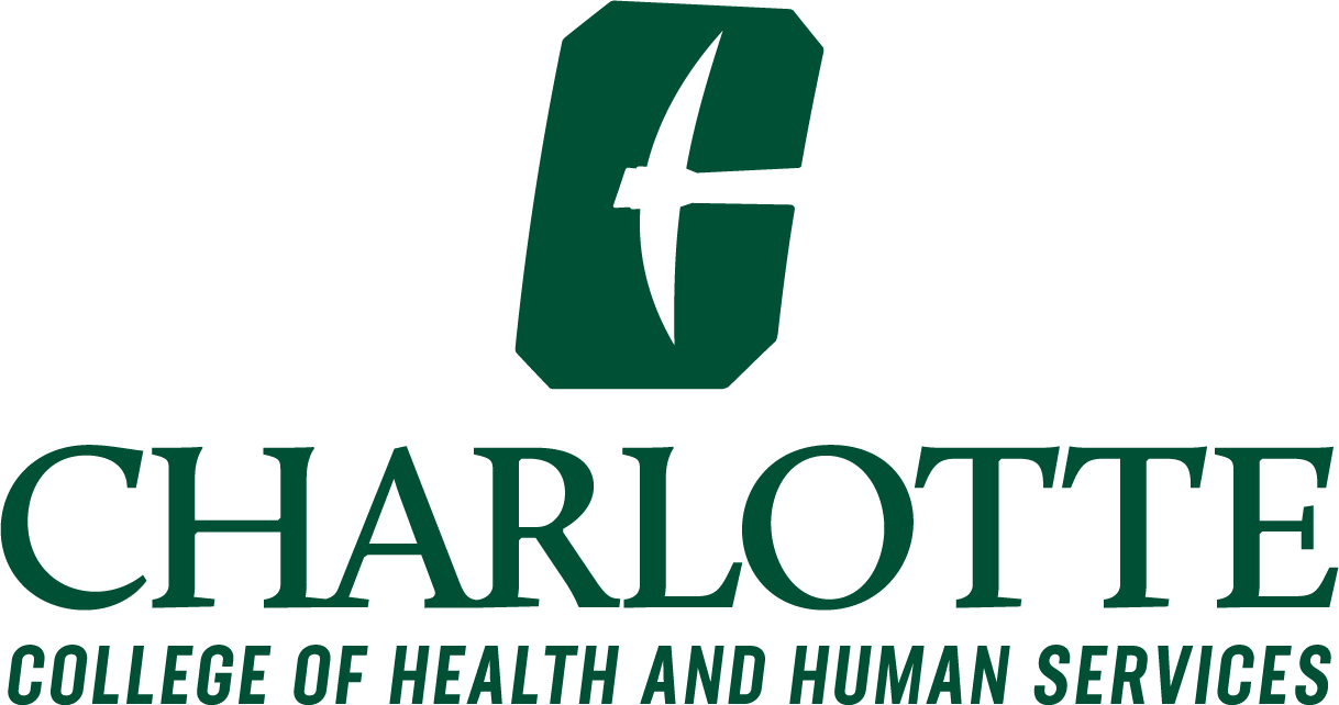 Charlotte College of Health and Human Services logo in green text with a stylized green “C” above it