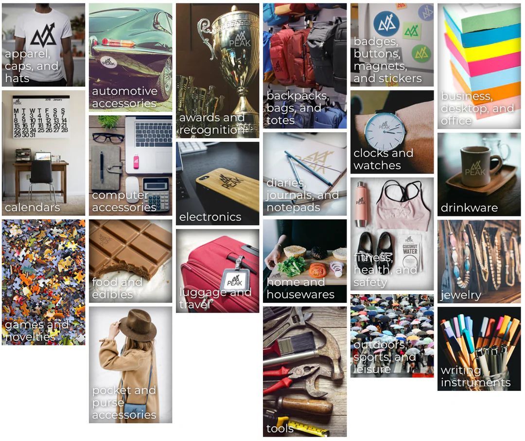 Collage of handmade crafts, accessories, clothing, and colorful art items arranged in a grid.