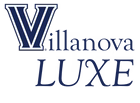 Villanova Luxe logo in blue serif text on a white background