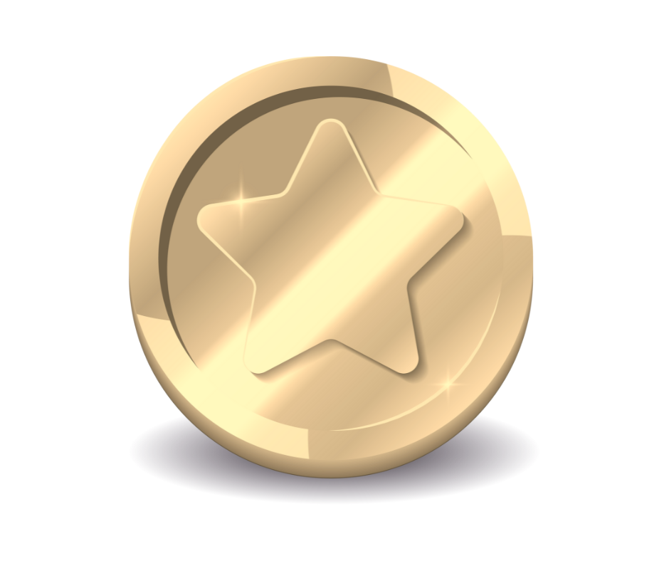 Gouden munt met een reliëfster.