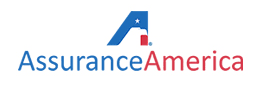 AssuranceAmerica logo with a blue, angled roof design and red square, with blue and red text.