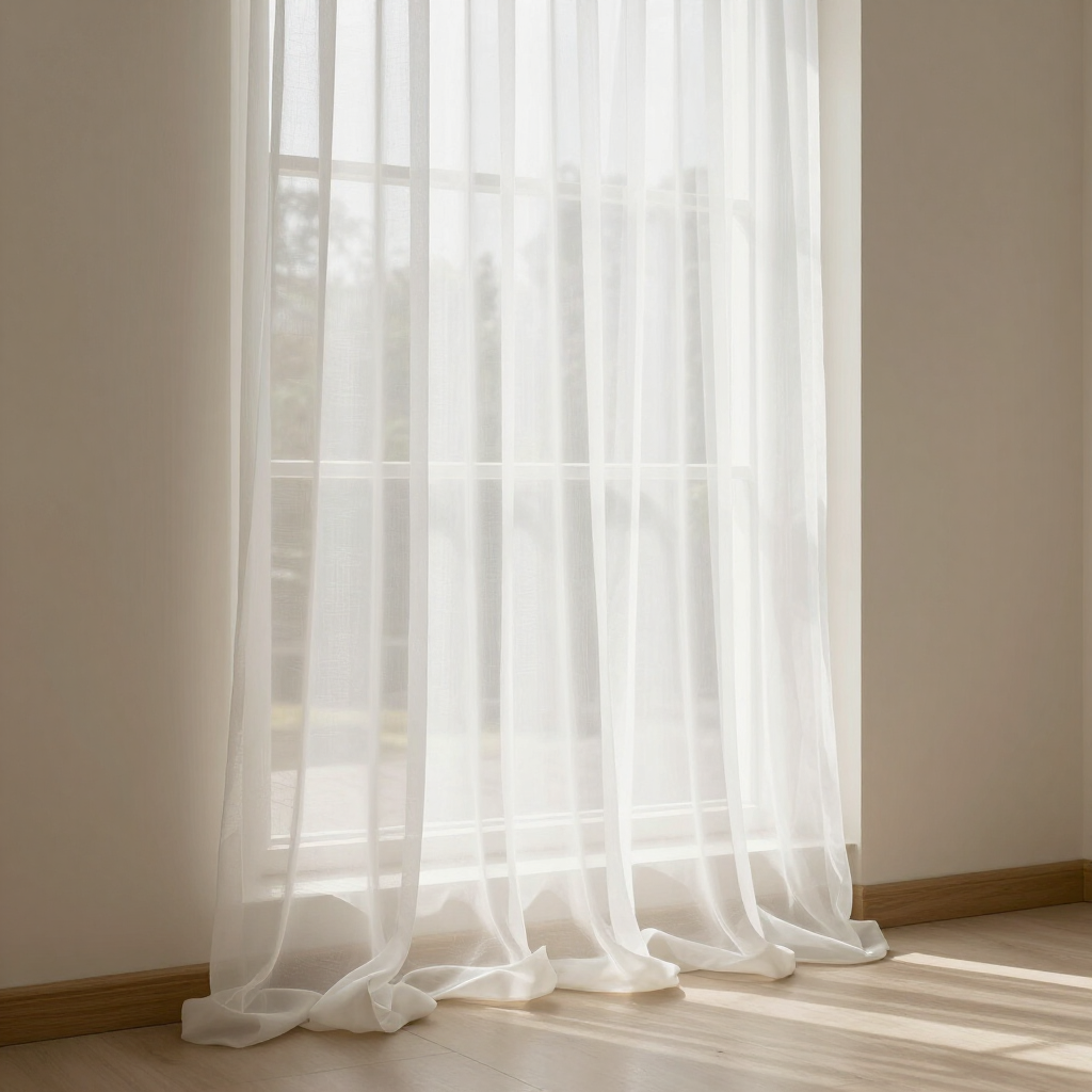 Lichte vitrage voor een raam in een woonkamer