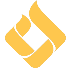 Abstract yellow interlocking ribbon logo on a white background