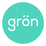 Turquoise circle with the word “grön” in white lowercase letters