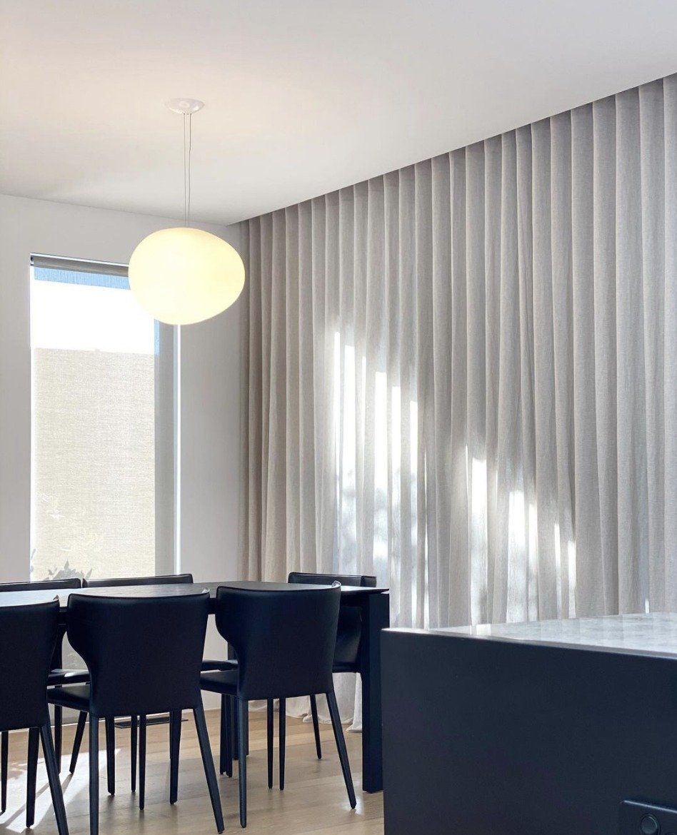 Modern Dining Room With Curtains — Studio Curtains & Blinds in Mount Gravatt, QLD