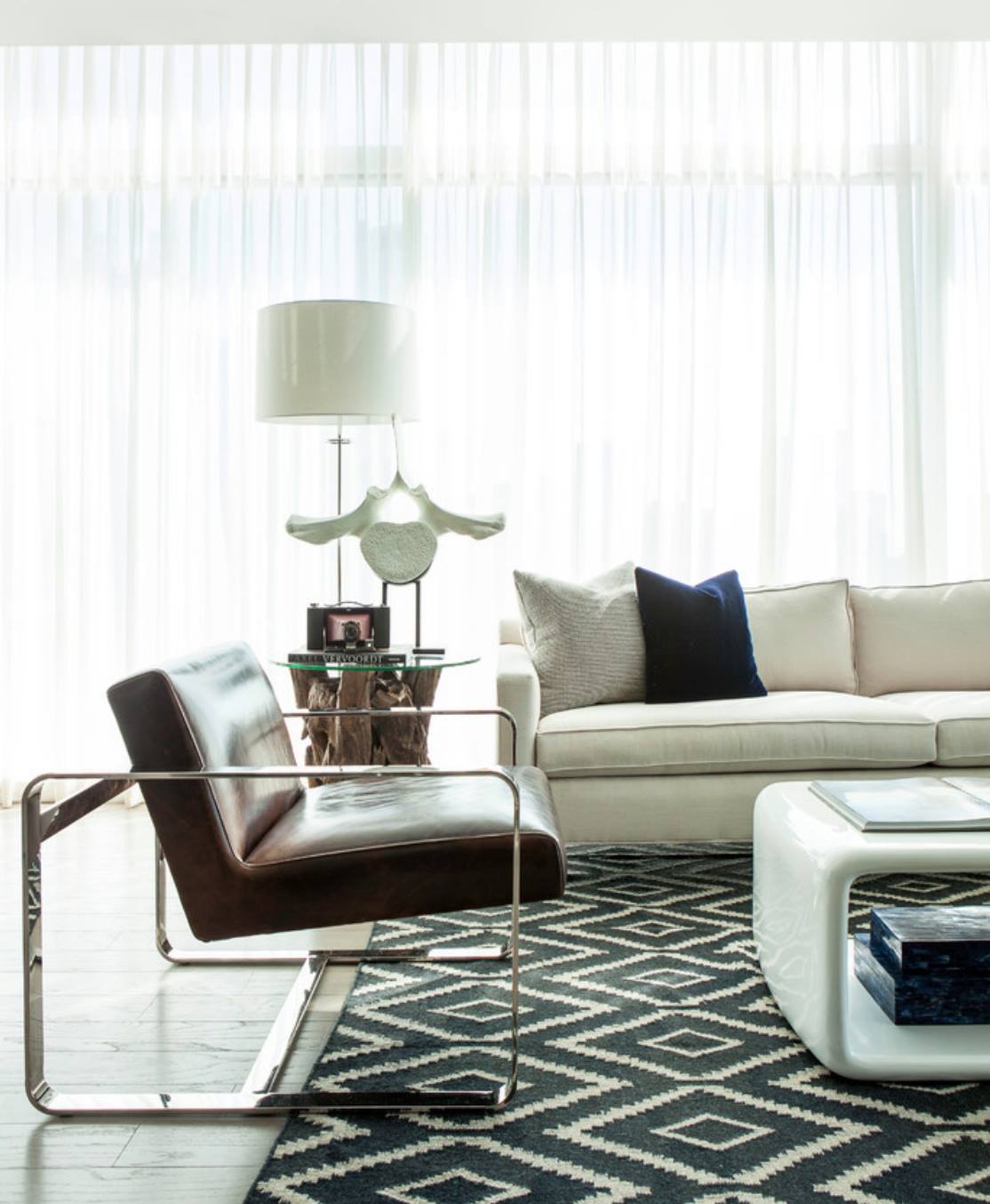 White Curtains In A Living Room — Studio Curtains & Blinds in Mount Gravatt, QLD