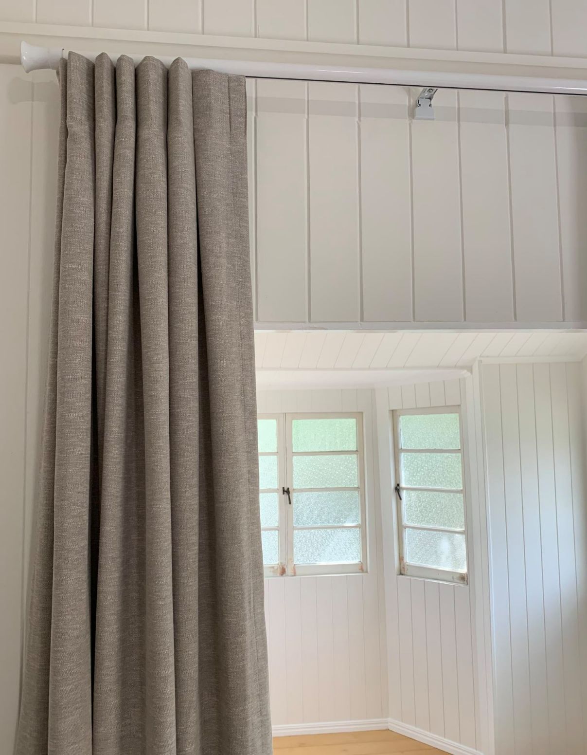 Beige Curtains On A White Rod — Studio Curtains & Blinds in Mount Gravatt, QLD