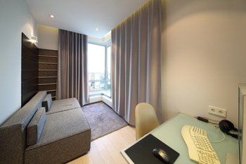 Office Room With Curtains — Studio Curtains & Blinds in Mount Gravatt, QLD