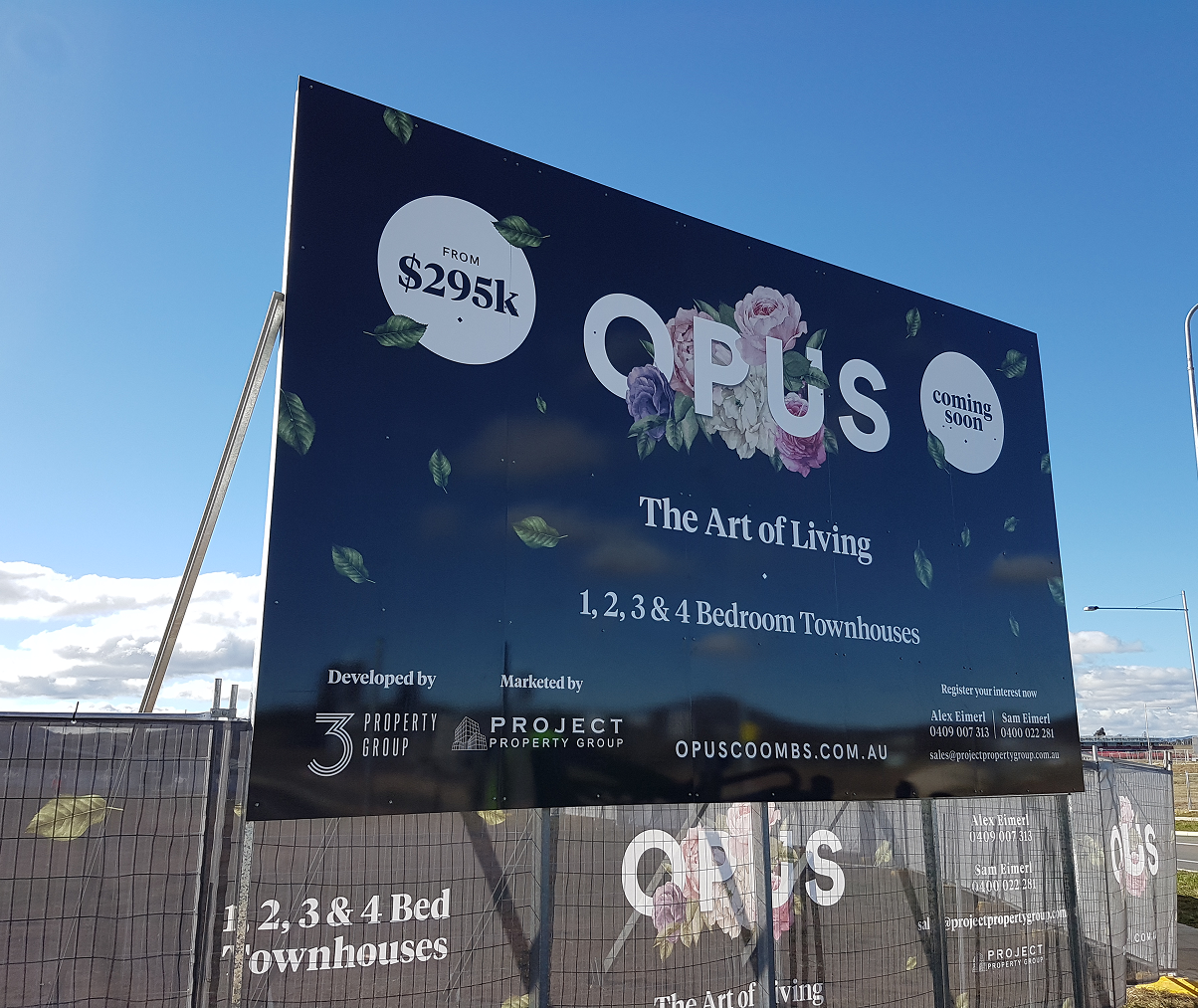 A large billboard with the word opus on it
