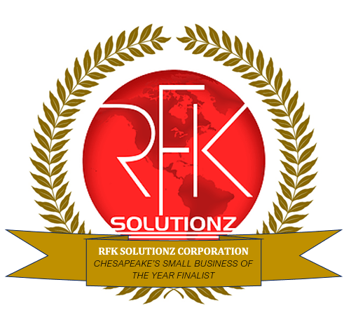 A logo for rpk solutions corporation with a laurel wreath around it