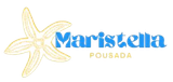 Logotipo da Pousada Maristella com uma concha amarela e texto azul sobre fundo branco.