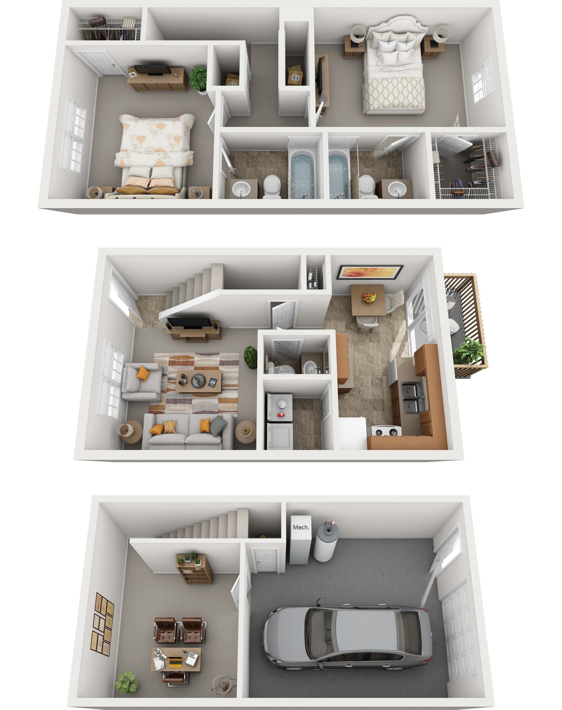 1 Bed Floor Plan with Carpet and Wood Flooring