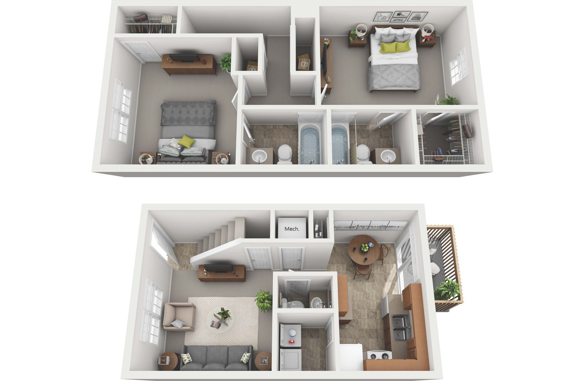 1 Bed Floor Plan with Carpet and Wood Flooring