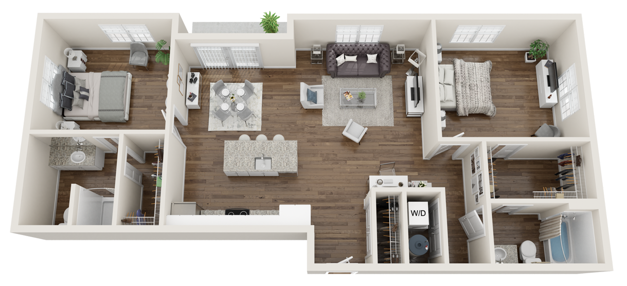 2 Bedroom 2.5 Bathroom Townhome Floor Plan