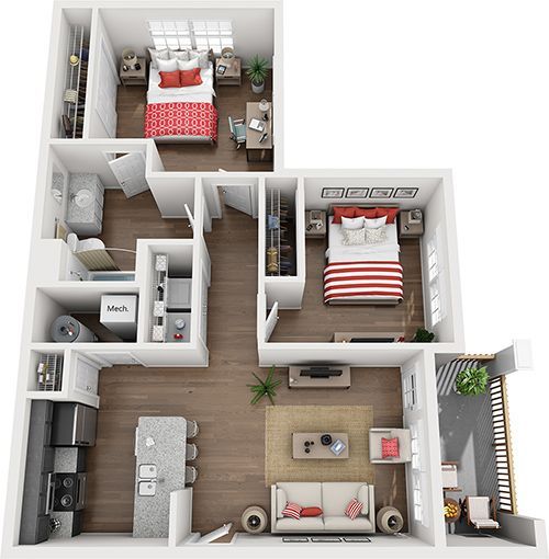 2 Bedroom 2.5 Bathroom Townhome Floor Plan