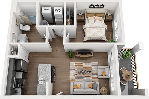 2 Bedroom 2.5 Bathroom Townhome Floor Plan