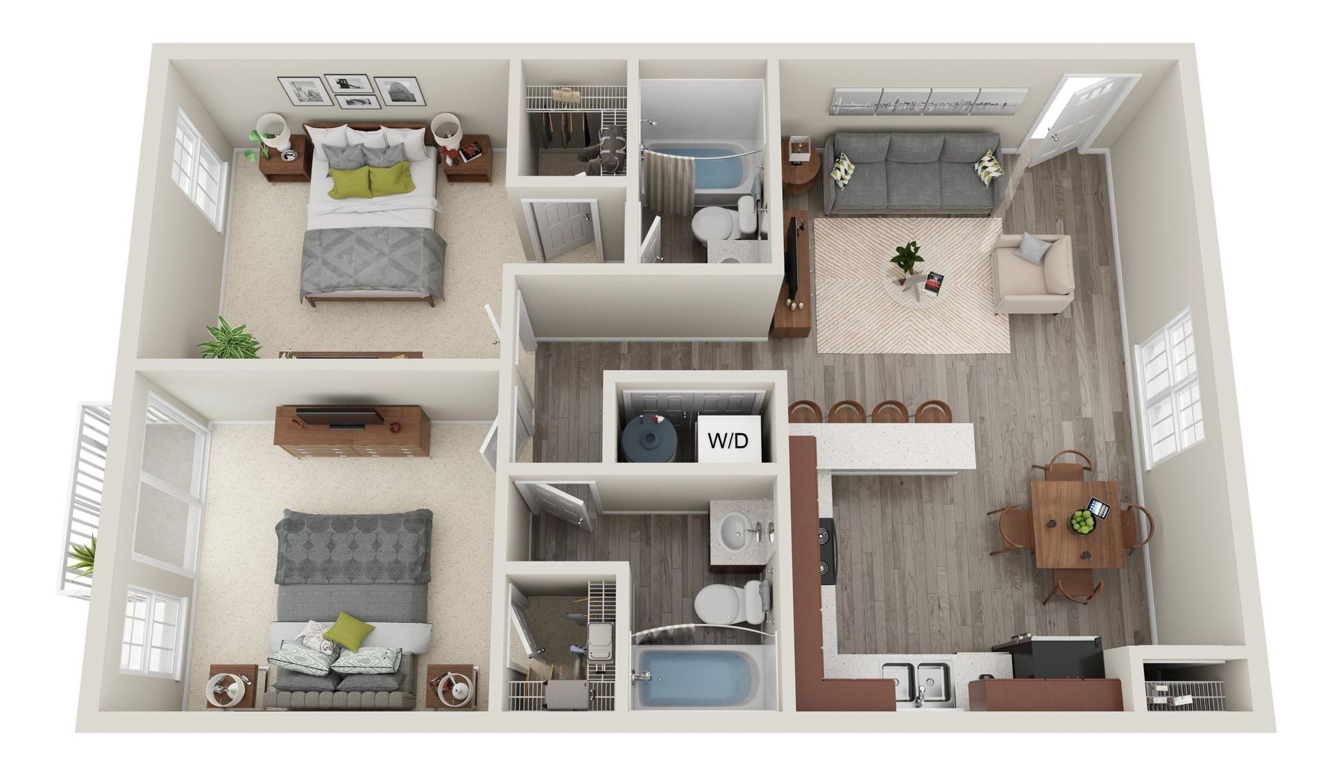 2 Bedroom 2.5 Bathroom Townhome Floor Plan