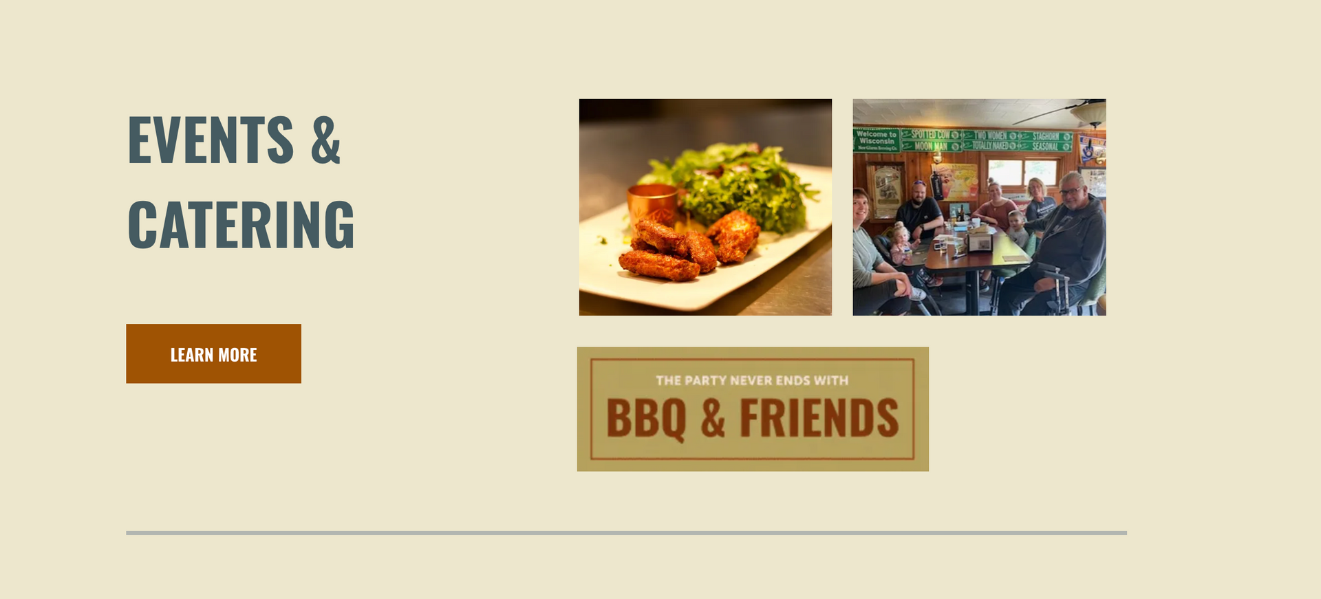 There is a picture of a plate of food and a picture of a restaurant.