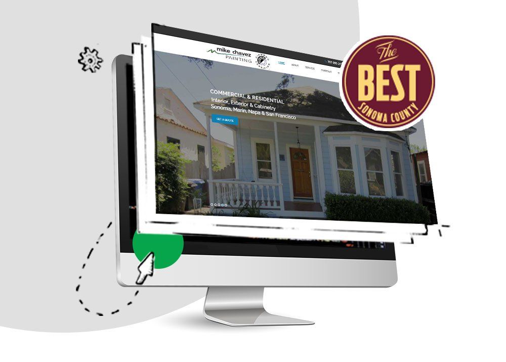 A computer screen with a house on it and a sticker that says best